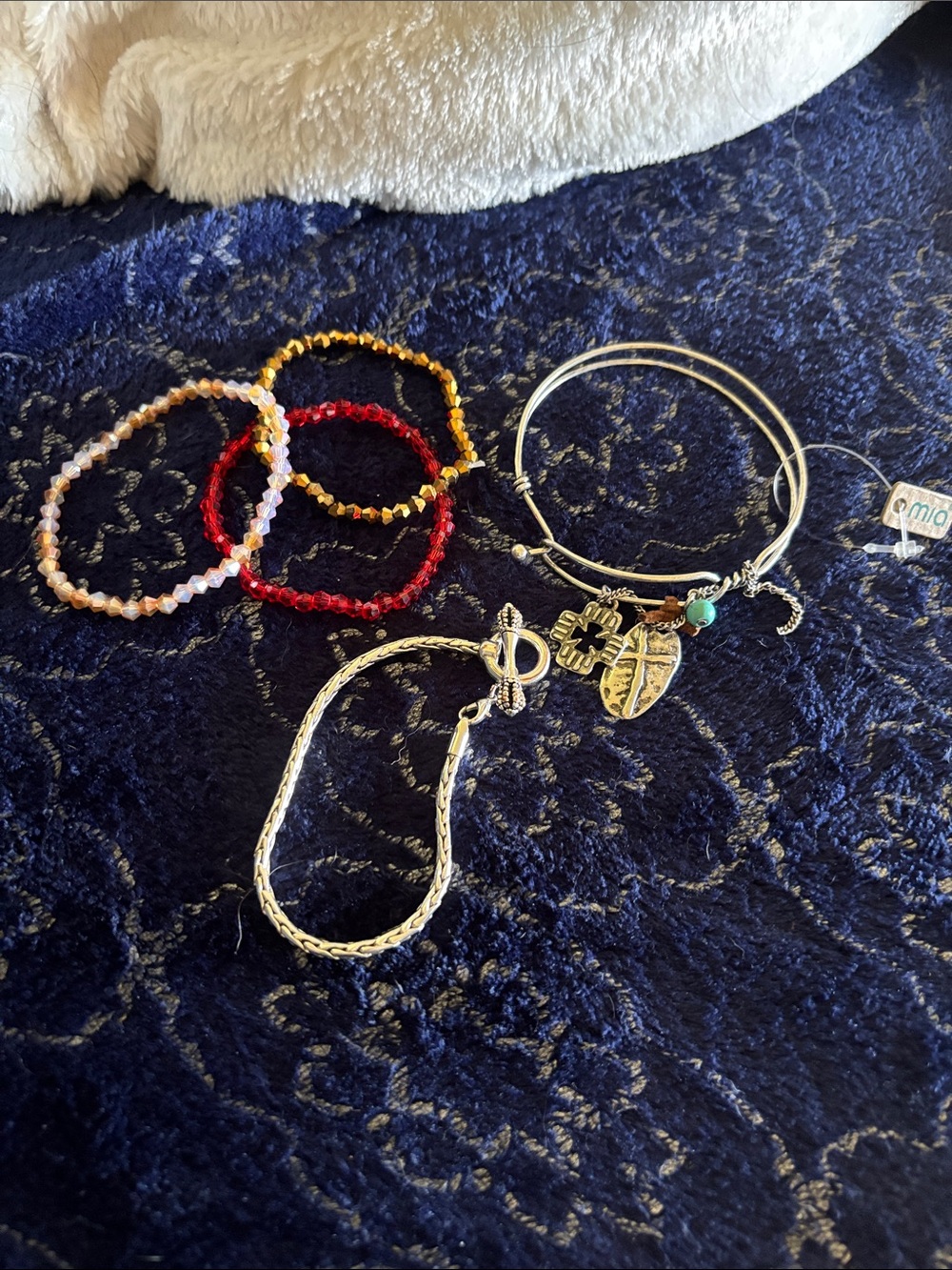 Multi-Color Beaded and Silver Charm Bracelet Set